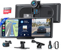 10.26" Portable Apple CarPlay Screen for Car with 4K Dash Cam and 1080P Backup Camera, Wireless Car Play & Android Auto, OTA, GPS Navigation, Voice Control, Mirror Link