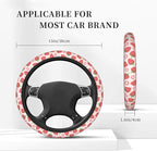 Pink Car Accessories Cute Strawberry Flower Steering Wheel Cover Women Car Steering Wheel Covers Protector Universal 15 Inch