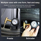 Bike Tire Pressure Gauge - Dual Head for Schrader & Presta Valves,0-60 PSI / 4 BAR Range, 1.5-Inch Dial with Gear Protection Sleeve - Suitable for MTB, Road, E-Bikes and Motobike