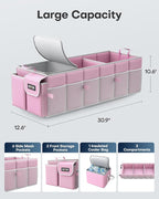 Trunk Organizer, Sturdy Foldable with Cooler for Car & SUV, 3 Compartments, Pink, 30.90”×12.60”×10.63”