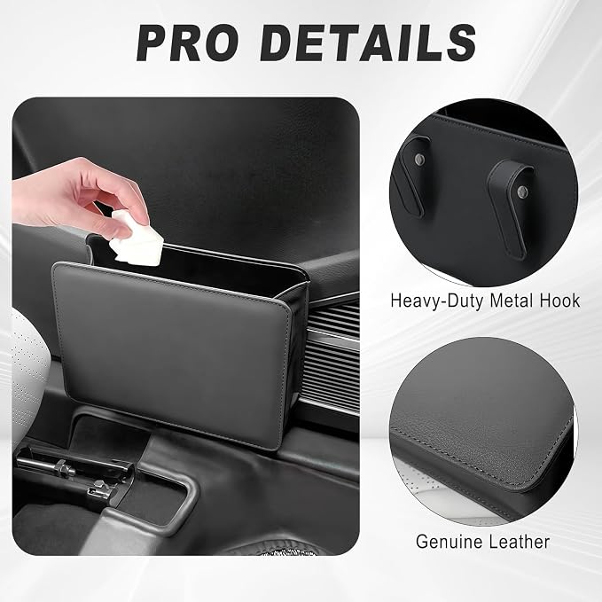 Foldable Car Trash Can, Leather Waterproof Garbage Organizer Holder for Car Interior Hanging with One Trash Bag, Hanging Dustbin Container for Truck & SUVs (Black)