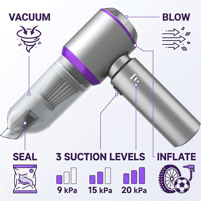 Car Vacuum Cleaner High Power 20000Pa – Cordless Handheld Mini Vacuum & Air Duster for Car & Desk, Home, Office & Camping, Ideal Gift for Men & Women, 6000mAh Battery
