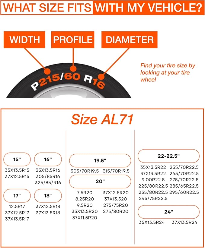 AL71 Size-AL71 Tire Chain Alternative