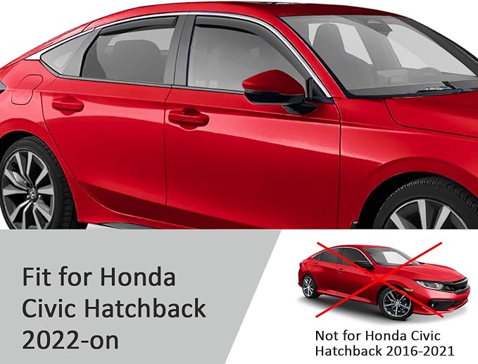 Voron Glass in-Channel Extra Durable Rain Guards for Honda Civic 2022-2026 Hatchback, Window Deflectors, Vent Window Visors, 4 Pieces - 200791