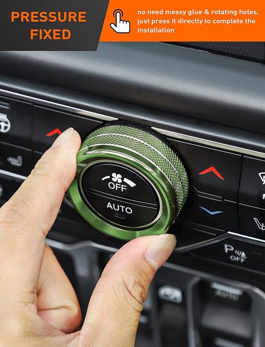 HVAC Climate Control Panel Knob Trim Kit & Light Control Switch Cover, Air Conditioner Knob Aluminum Alloy Ring for 2018-2024 Jeep Wrangler JL JLU & Gladiator JT, Interior Accessories, Green