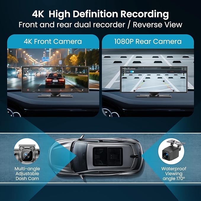 Largest 11.5 inch Wireless CarPlay Screen for Car, A-pple CarPlay & Android Auto HD Touchscreen with 4K Dash Cam/1080P Backup Camera/Navigation/Bluetooth/Voice Control/FM/Mirror Link,for All Vehicles