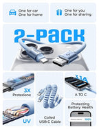 Coiled USB C Cable, 2 Pack for Android Auto & CarPlay Cable, Short USB A to USB C Cable Compatible with iPhone 17/16/15, Samsung Galaxy S25/S24/S23 A15/A14, Google Pixel 9/8, Blue 4FT