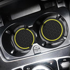 Mandark 4PCS Car Cup Holder Coasters, 2.75 Inch Non-Slip Insert Water Bottle Holder Pads, Dustproof Automotive Interior Accessories Mat, Universal for Vehicles, Trucks, RVs and More (Black/Yellow)