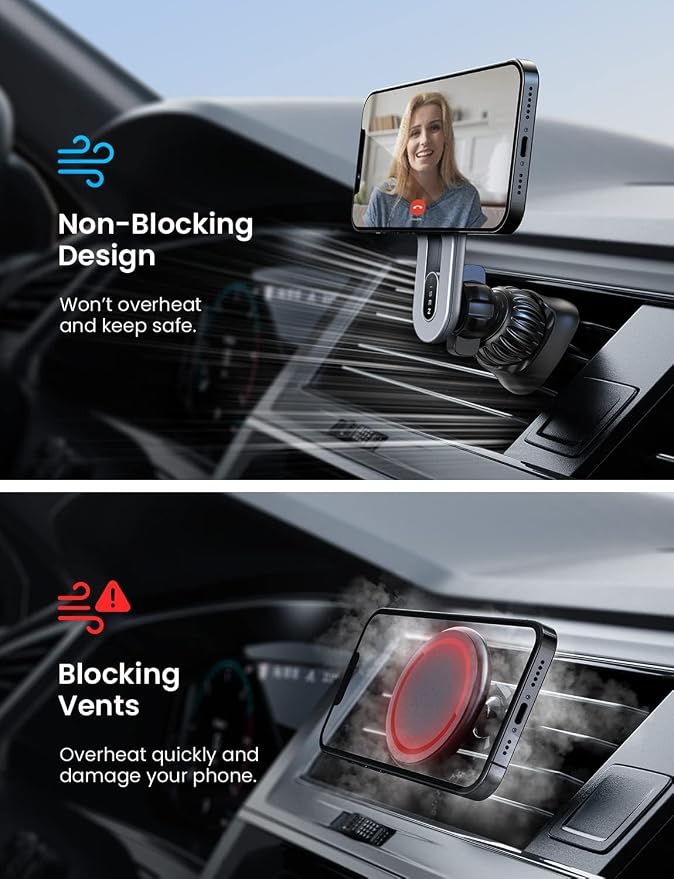 for MagSafe Car Mount, 2026 Magnetic Phone Holders for Car Air Vent Phone Mount [Ultra-Magnetic] Hands Free Cell Phone Holder Car Accessories for Men Women fit iPhone 17 16 15 14 13 Pro-Silver