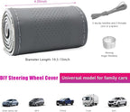 Genuine Leather Steering Wheel Cover, Stitch on Wrap, Breathable Anti-Slip Car Steering Wheel Protector for Max Diameter 15 Inch, DIY Sewing with Needles Thread (Gray, Middle Hole)