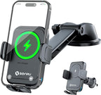 Car Phone Holder Wireless Charger, Qi 15W Wireless Car Charger Fast Charging Auto Clamping Car Charger Mount Suction Holder Dashboard Air Vent for iPhone 16/15/14/13/12/11, Samsung S25/24