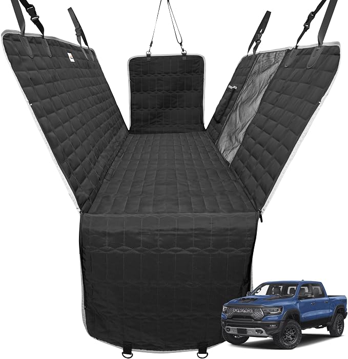 Dog Car Seat Cover for Trucks, Waterproof Back Seat Hammock with Mesh Window and Side Flaps, Rear Protector for Ford F150 Ram 1500 Silverado Sierra