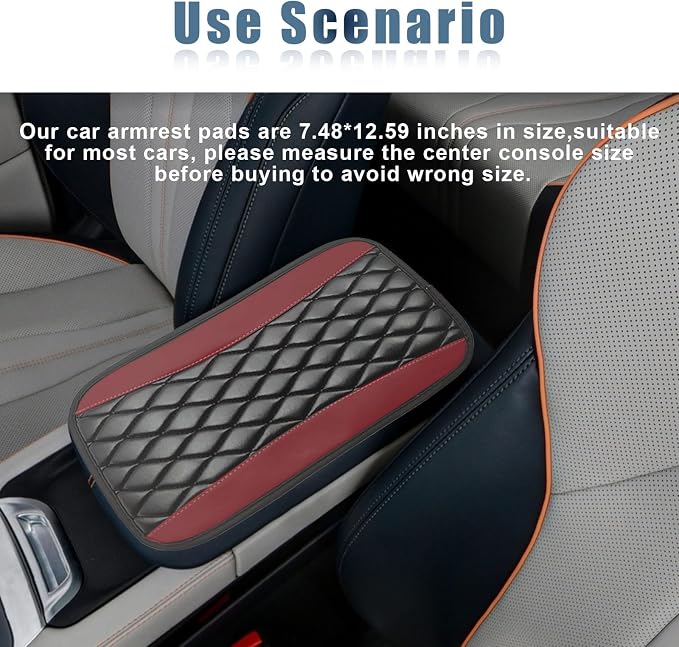 Car Center Console Cover, Universal Leather Waterproof Armrest Seat Box Cover Protector, Comfortable Car Decor Accessories Fit for Most Cars, Vehicles, SUVs-Wine Red