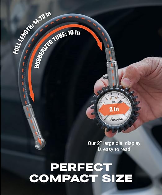 Tire Pressure Gauge (0-100 PSI) Heavy Duty Air Pressure Gauge, ANSI Certified Tire Gauge for Car and Trucks Tires with Large 2 Inch Easy to Read Glow Dial, Stocking Stuffers for Men