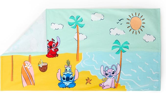 Store Official Stitch Beach Towel with Leroy, Angel & Scrump Screen Art on Topside - Measures 29" x 58" - Soft & Absorbent for Pool or Beach - Bath Towels for Kids Who Love Lilo & Stitch