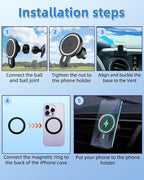 PZK Car Phone Holder for Toyota Tacoma 2016-2023 Accessories Custom Vent | Magnetic 15W Fast Wireless Charger Phone Mount for 3rd Gen Tacoma with Magsafe Fixed Clip Hands Free 360° Rotation Cradle