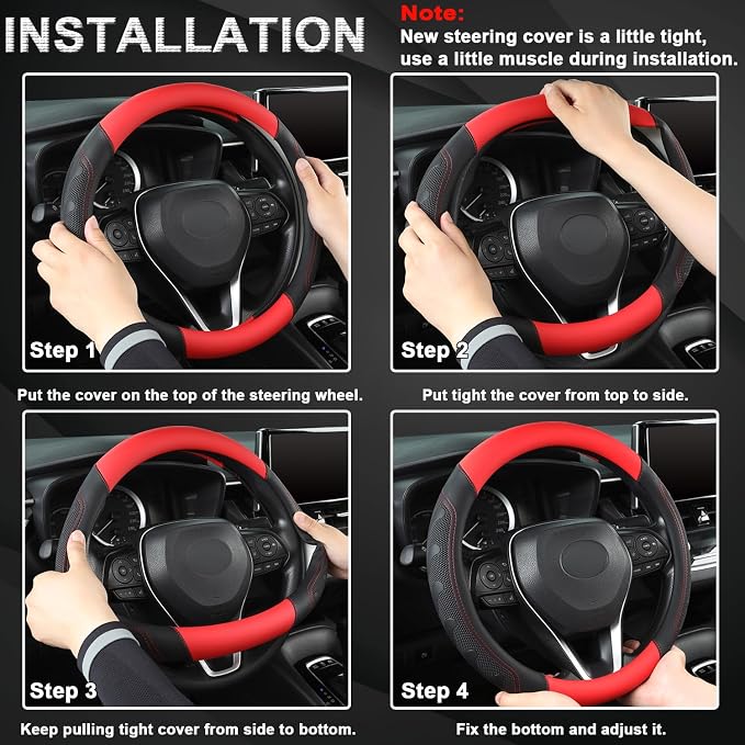 Microfiber Leather Steering Wheel Cover for Honda Accord,Civic,CR-V,HR-V,Pilot(Black+Red-Standard Size)