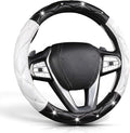 Black and White Steering Wheel Cover, Auto Cute PU Diamond Bling Comfort Leather Car Interior Accessories Protector Sparkly Fit Most O-Shaped Steering Wheels