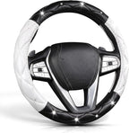 Black and White Steering Wheel Cover, Auto Cute PU Diamond Bling Comfort Leather Car Interior Accessories Protector Sparkly Fit Most O-Shaped Steering Wheels