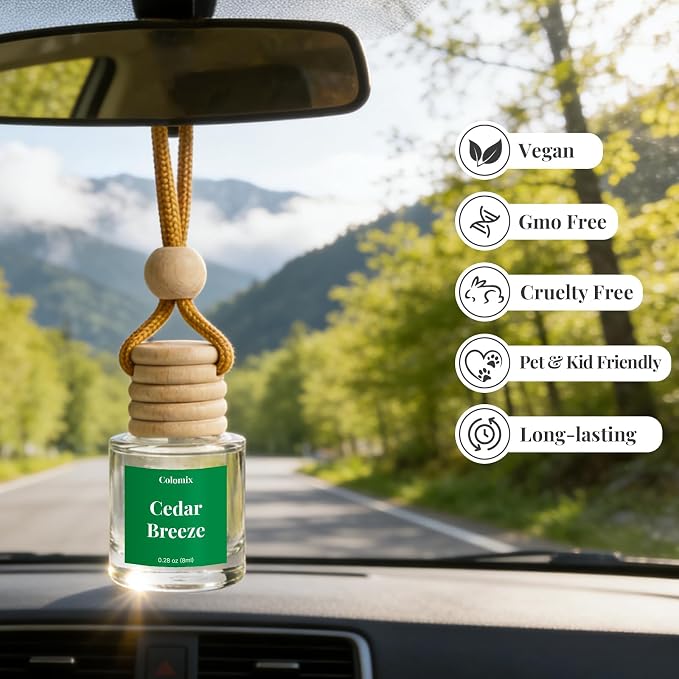 Car Air Fresheners, Hanging Car Freshener 2 Packs, Refreshing Cedar Breeze Scent for Car, Closet and More, Effective Auto Odor Eliminator, Long Lasting & Safe Formula Car Aroma Diffuser