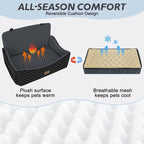 Dog Car Seat for Medium/Large Dogs - Reversible Dual-Sided Travel Dog Car Bed with Memory Foam, Washable Pet Booster Seat for Dogs up to 55 lbs or 2 Small Dogs, 2 Safety Leashes, Dark Grey