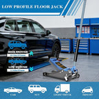 3 Ton Low Profile Floor Jack - Heavy Duty Steel Hydraulic Car Jack with Dual-Piston Rapid Lift Pump, 3.34"-18.5" Lifting Range, Magnetic Parts Tray, Blue