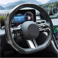 Zpana Carbon Fiber Car Steering Wheel Cover, Leather Non-Slip Vehicle Steering Wheel Cover for 14.5-15 Inch, Comfortable Auto Interior Protector Decoration Accessories, Universal Fit(Black)