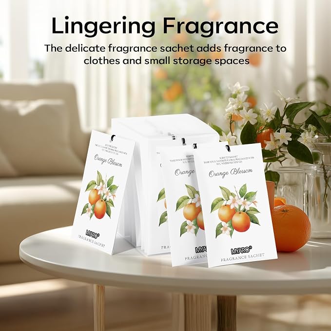 12 Packs Orange Scented Sachets - Fragrance for Closet, Drawer, Bathroom, Car - Air Freshener Deodorizer Packets
