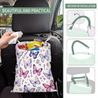 Cute Car Trash Can, Hanging Canvas Car Back Seat Organizer and Storage Bag, Funny Car Trash Bag for Travelling, Outdoor Cute Purple Butterfly