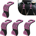 4PCS Bling Car Seat Headrest Hooks, Purse Holder for Car, Vehicle Back Seat Purse Handbag Hanging Holder with Crystal Rhinestone, Diamond Car Rear Seat Organizer for Vehicles (Pink/Black)