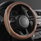 Brown Delux Leather Steering Wheel Cover, Universal Fit for Suvs,Sedans,Vans,Small Trucks for 14.5" to 15"(Brown & Beige Piping)