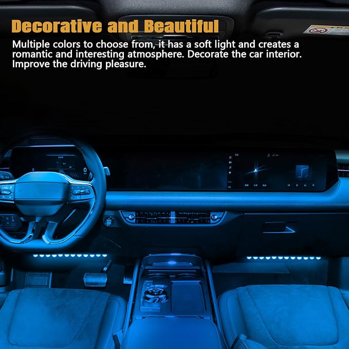 Car LED Strip Light, 12V 24 LED Vehicle Interior Atmosphere Lamps with USB Port, Auto Under Dash Ambient Night Light, Universal Car Accessories (Ice Blue, USB)