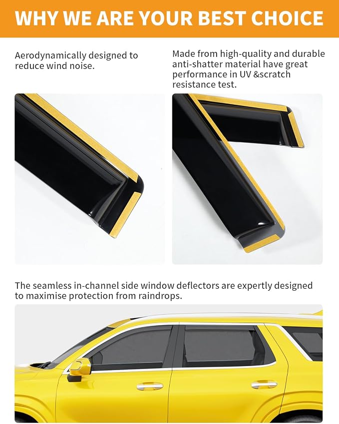 in-Channel Window Rain Guards Fit for Hyundai Palisade 2020 2021 2022 2023 2024 2025 Rain Guards Extra Durable Side Window Deflectors Visor Vent Visors Vent Shades Car Accessories -4 pcs