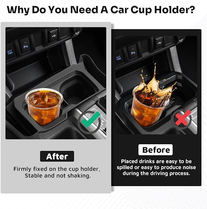 Center Console Cup Holder Insert for 2016-2023 Toyota Tacoma Interior Accessories, TPE Silicone Material 2-in-1 Center Console Drink Cup Holder Insert