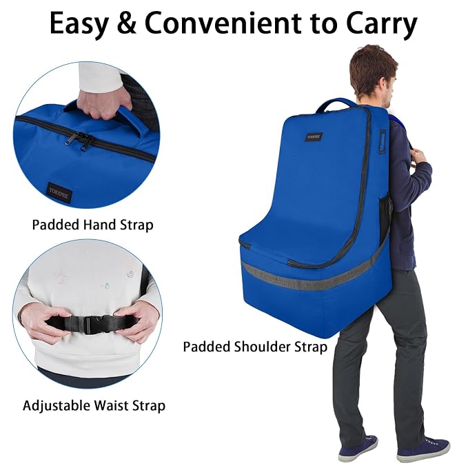 Car Seat Travel Bag, Padded Car Seats Backpack for Air Travel, Heavy Duty Carseat Travel Bag for Airplane, Airport Gate Check Bag (Blue)