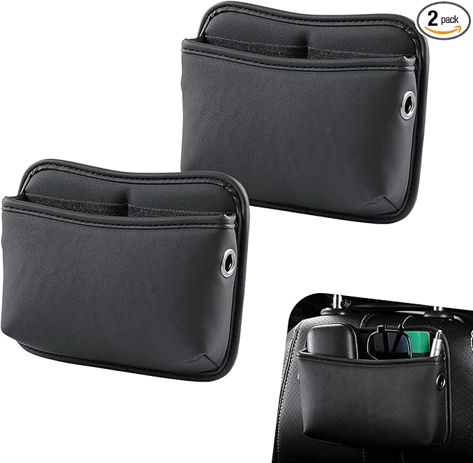 2 PCS Car Seat Side Storage Pocket, Leather Self-Adhesive Car Seat Storage Pouch, 5.94" x 7.44" Multifunctional Convenient Auto Organizer Bag for Phone Keys Sunglass & Wallet (Black)