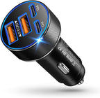 USB C Car Charger, Multi Port 90W Super Fast Charging Cigarette Lighter Adapter, 4-in-1 Dual USB-C & USB-A Car Phone Power Adapter for iPhone 17/16/15/Pro Max, iPad, Samsung Galaxy S25 (Black, 1-Pack)