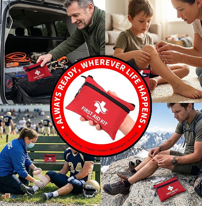 Doctor Developed Mini First Aid Kit, 100 Piece Waterproof Emergency Kit for Car, Boat, Camping & Travel, Includes Emergency Blanket, Tourniquet & First Aid Guide