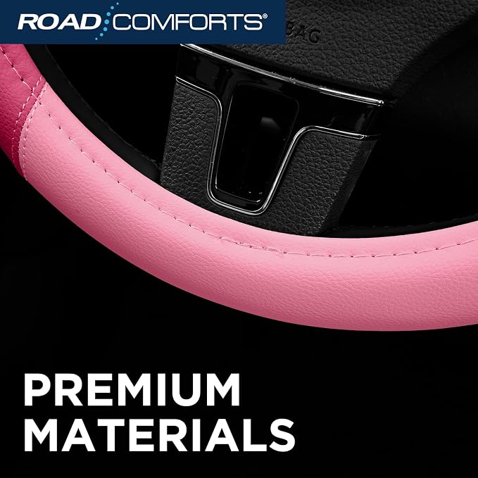 Car Steering Wheel Cover - Microfiber Leather Steering Wheel Wrap Sports 14.5-15 Inch Steering Wheel Cover Non-Slip for Men Women Pink & HotPink Color