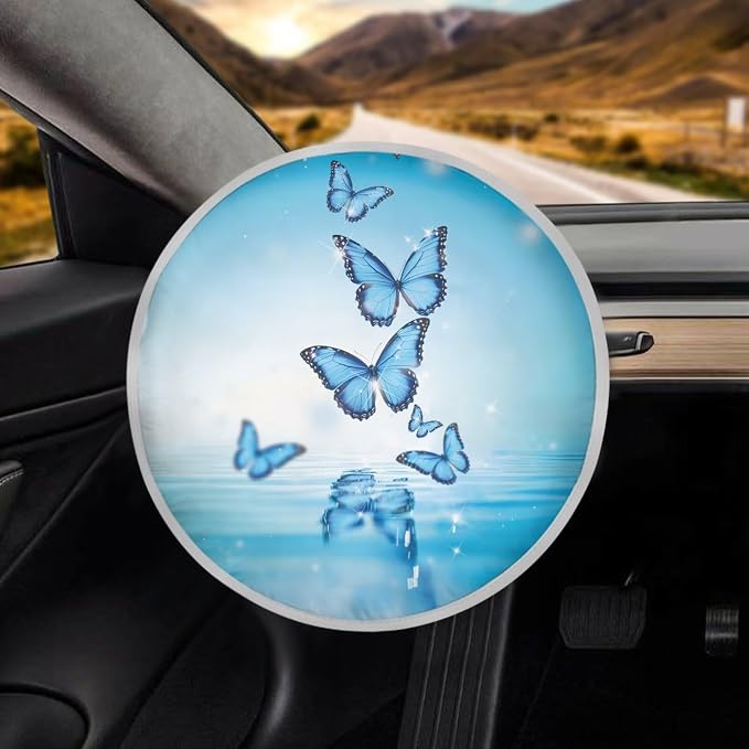 Butterfly Steering Wheel Sunshade Cover, Anti-Heat Cloth Car Steering Wheel Cover Stylish Steering Wheel Accessories for SUV Truck Van Sedan