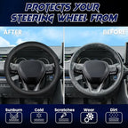 Soft Leather Steering Wheel Cover with Breathable Design and Anti-Slip Grip, Fully Compatible with Tesla, Toyota, Honda, Nissan 14.5-15.2 inch Round Steering Wheel（Sedans and SUVs）