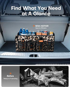 Trunk Organizer - Car Organizer, Foldable Trunk organizer for SUVs & Sedans, Sturdy Car Organization for Car Accessories, Tools, Sundries, Leopard, 2 Compartments, 21.3"×12.6"×10.6"