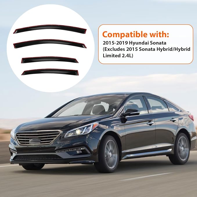 Rain Guards Compatible with 2015-2019 Hyundai Sonata,Tape-On Side Window Visor Wind Deflector Vent Visors Car Accessories 4pcs