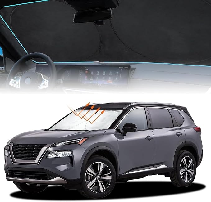 for Rogue Windshield Sun Shade Sunshade Foldable for Nissan Rogue 2014-2020 Windshield Cover Sun Visor Custom Fit for 2021-2023 Nissan Rogue 3rd Gen Accessories Blocks UV Rays Protector