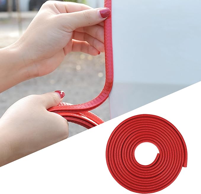 Car Door Edge Guards, 16Ft Universal Car Edge Rubber Seal Trim Protector, U Shape Door Edge Protector Guard, Aluminum Boat Edge Guards, Car Decoration Accessories for Most Car (Red)