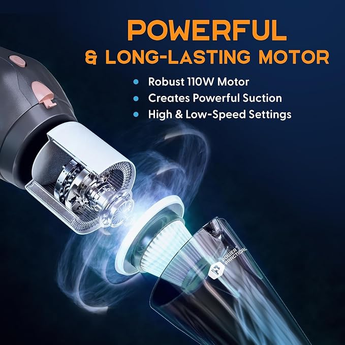 Handheld Cordless Vacuum Cleaner, Rechargeable Portable Car Vacuums W/Strong Suction, Bag & Attachments, Small Vac Cleaner for Car, Couch, Home, Car Suction Cleaner