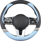 Cute Steering Wheel Cover for Women Men Leather Universal 15 inch,Black and Blue