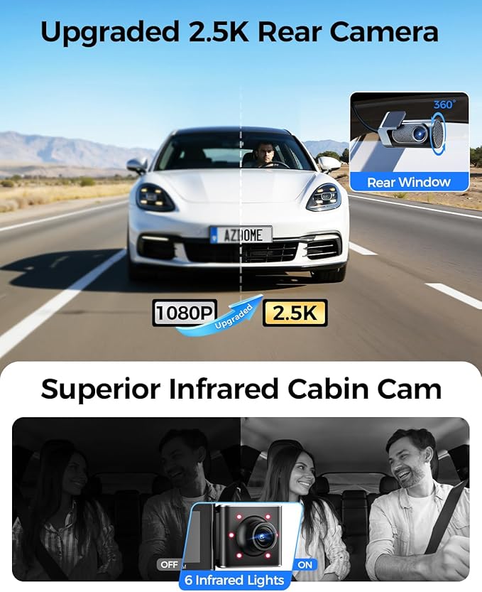 3 Channel Dash Cam Front and Rear Inside, 4K+1080P+2.5K ADAS Dash Cam, 3.19'' IPS Car Camera, 5.8G WiFi GPS Dash Cam for Cars, Voice Control, Night Vision, 24/7 Parking Mode, 64GB Card M550 Pro