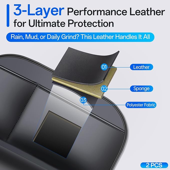 Backseat Car Organizer Leather Back of Seat Car Organizers | Seat Back Protector for Drivers with Large Capacity 6 Storage Pockets Waterproof Kick Mats, 2 Pack