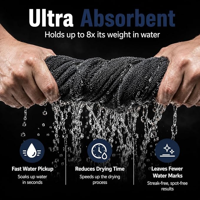 Twisted Loop Car Drying Towel, 28 x 36 in Extra Large Microfiber Auto Detailing Towel, Ultra Absorbent Lint-Free Scratch-Free Car Wash Towel for Paint, Glass, Mirrors & Trim